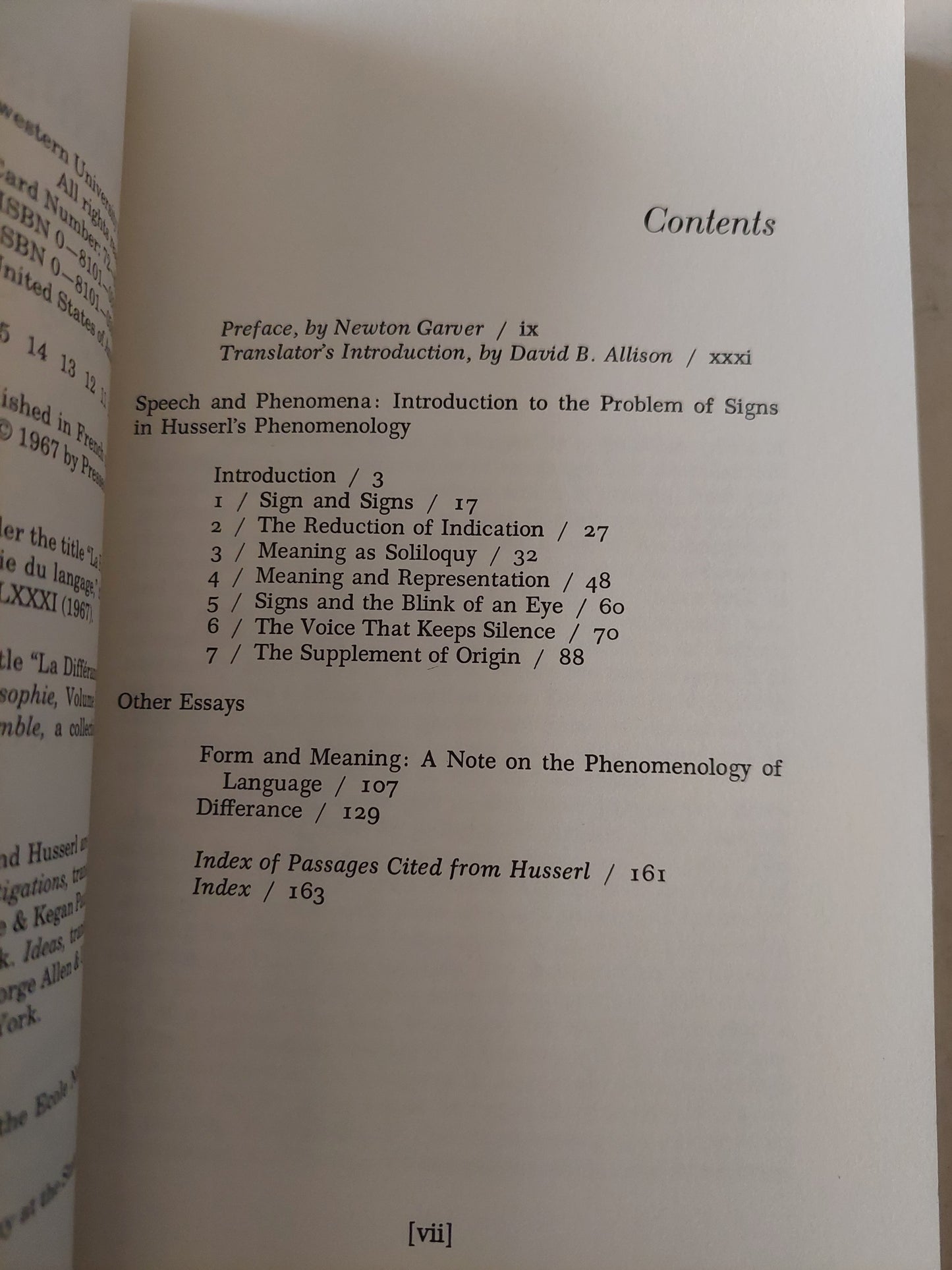 Speech and Phenomena: And Other Essays on Husserl's Theory of Signs / Jacques Derrida