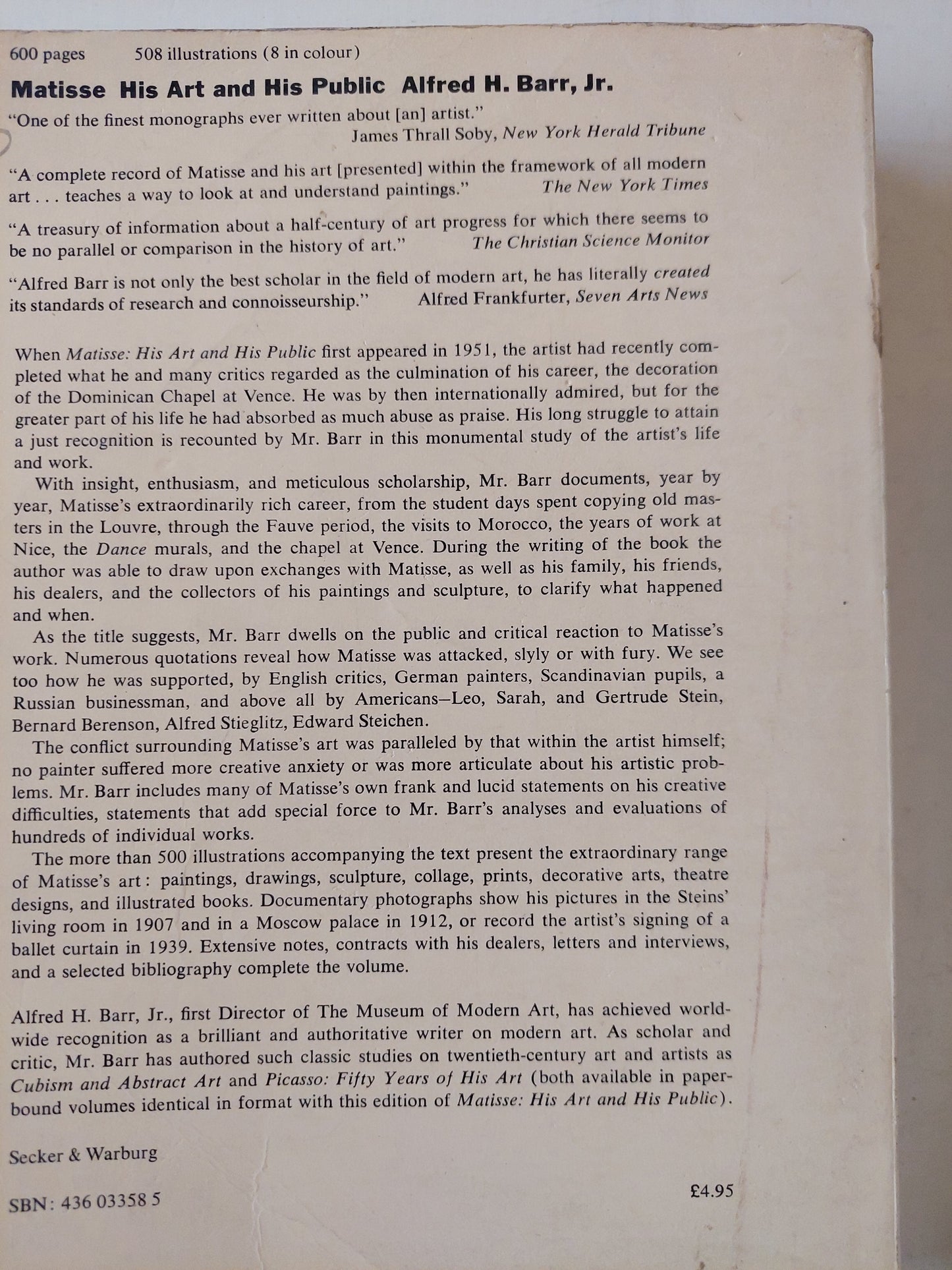 Matisse his art and his public / Alfred H Barr مجلد ضخم ملحق بالصور