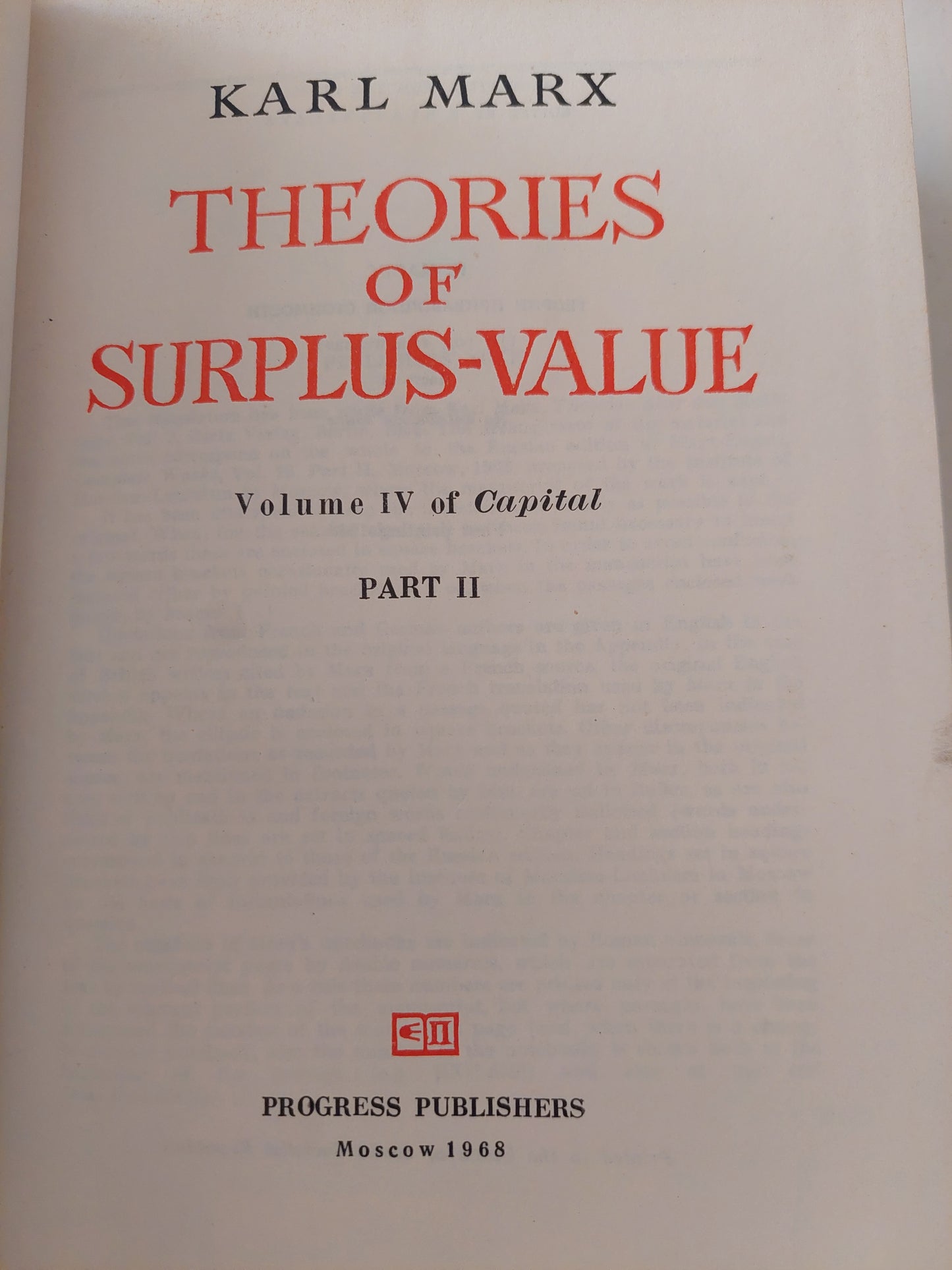 Theories of surplus-value / Karl Marx - جزئين هارد كفر ١٩٦٩ / دار التقدم - موسكو