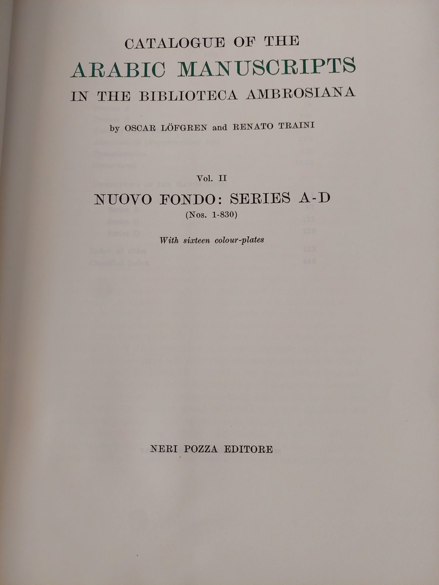 Arabic manuscripts in the Bibliotheca Ambrosiana - قطع كبير ملحق بالصور/ هارد كفر