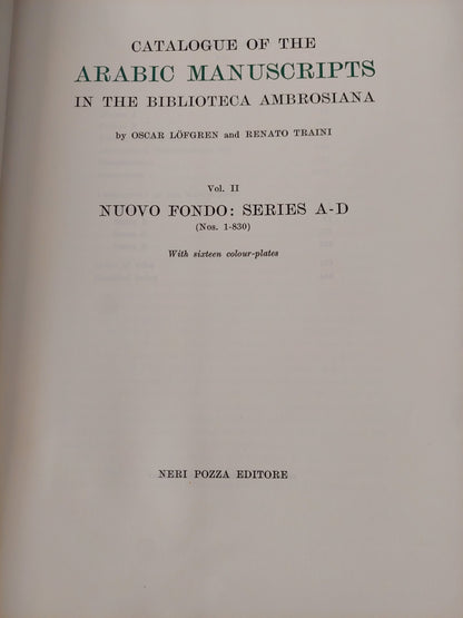 Arabic manuscripts in the Bibliotheca Ambrosiana - قطع كبير ملحق بالصور/ هارد كفر