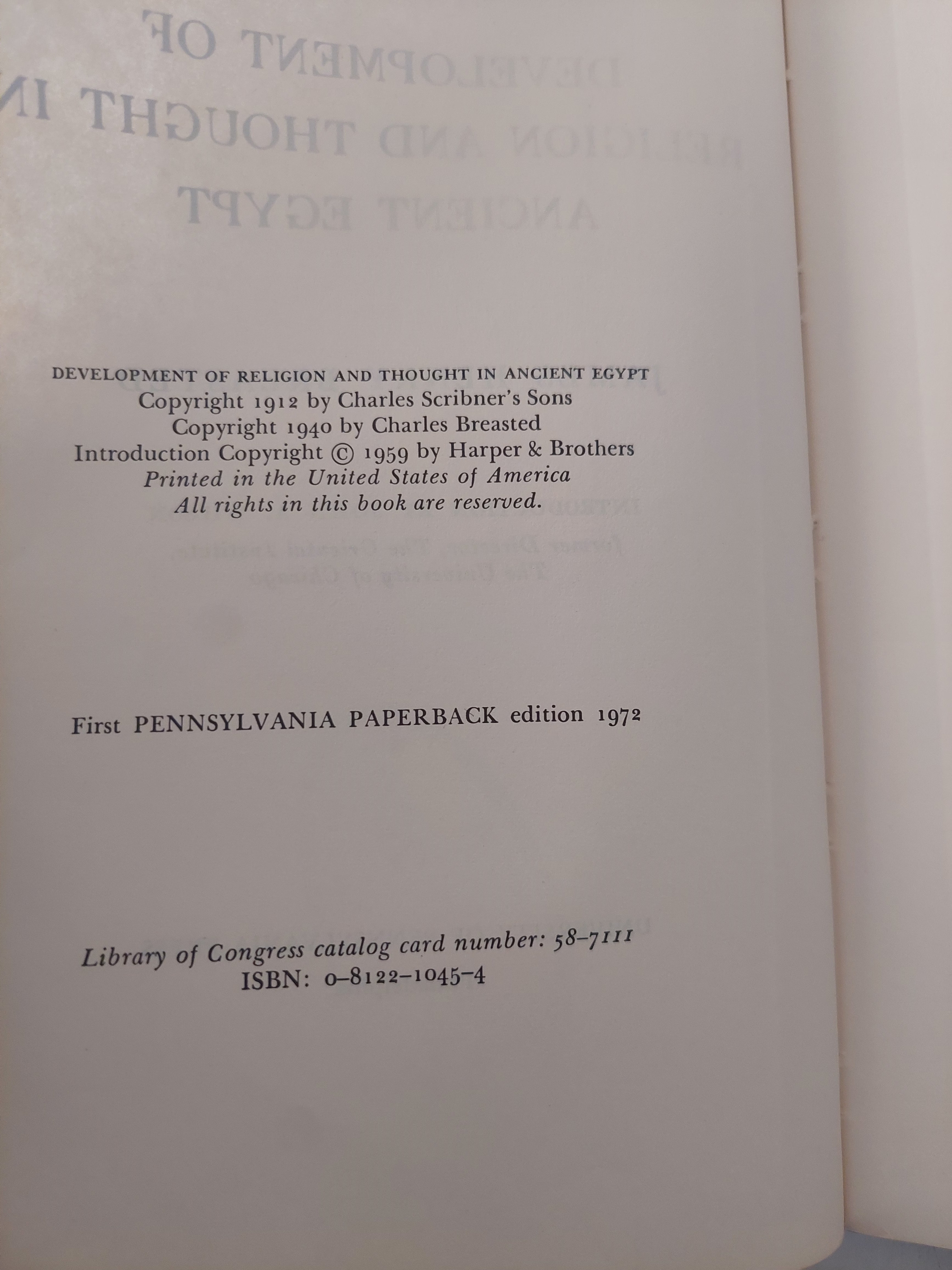 Development of religion and thought in Ancient Egypt / James H. Breasted