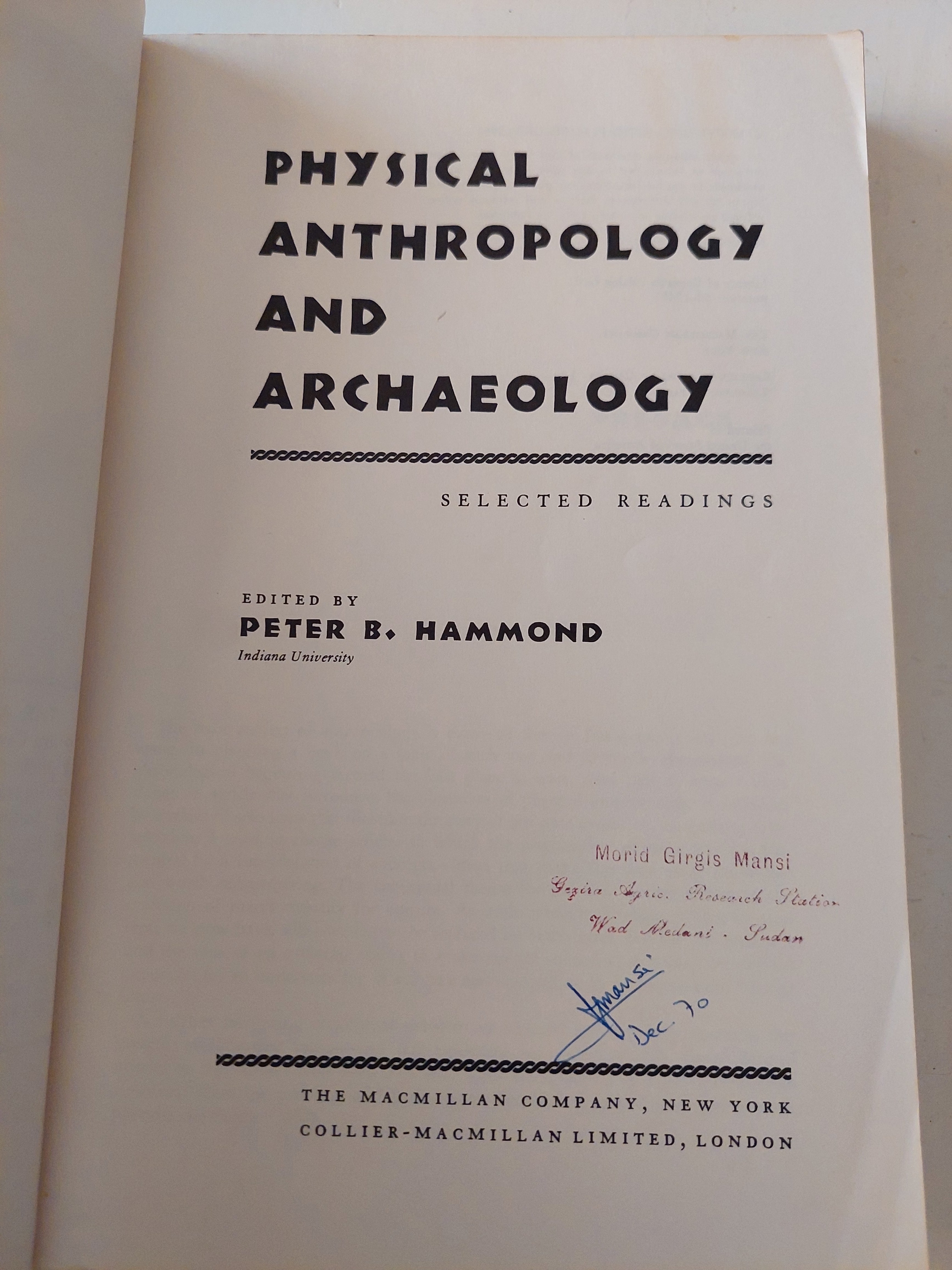 Physical anthropology and archaeology / Peter B. Hammond