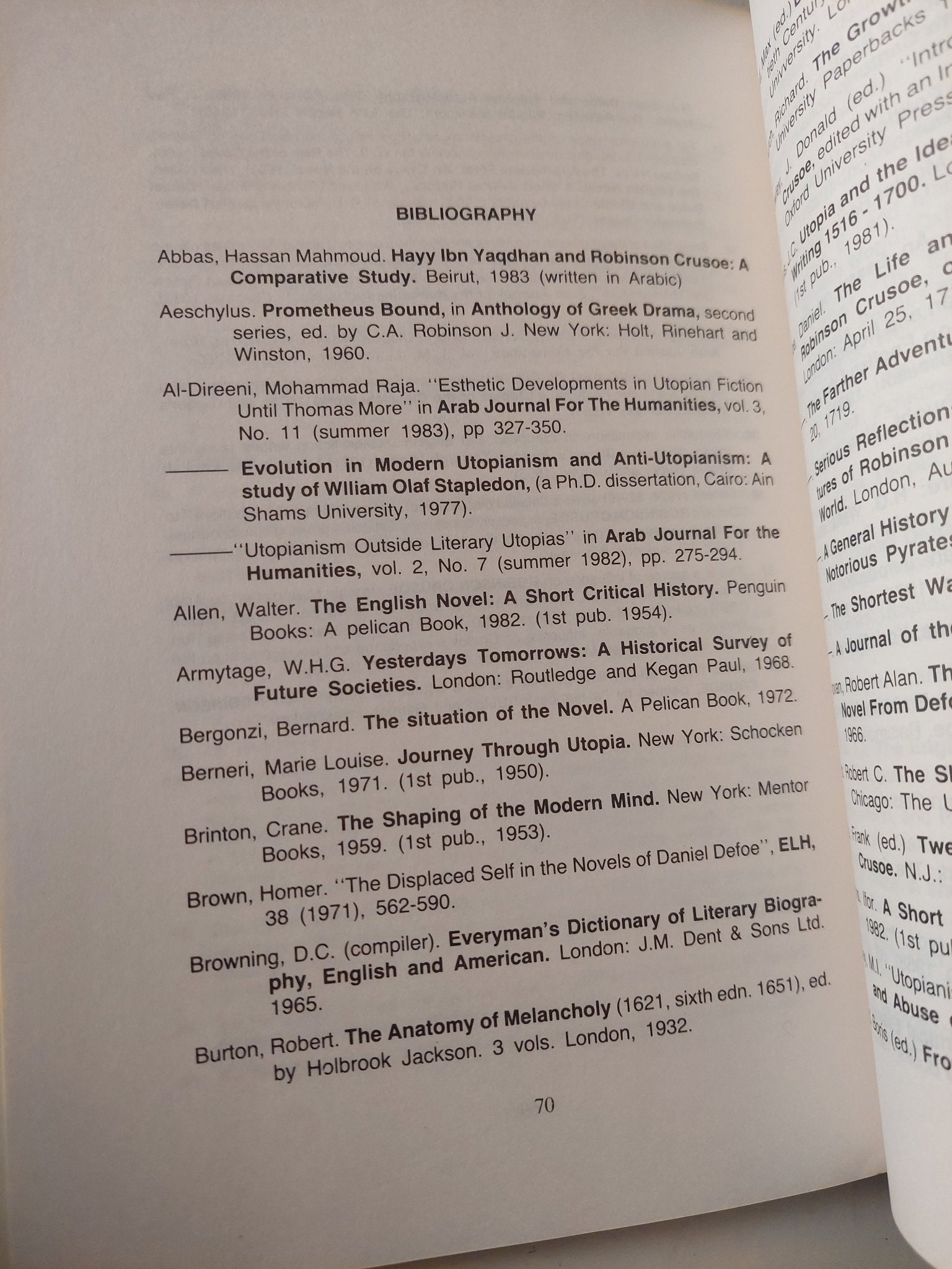 مجلة حوليات كلية الاداب .. الحولية السادسة الرسالة ثلاثون .. مكانة رواية روبنسون كروزو فى القصص اللايوطوبى / محمد رجب الدربنى - متجر كتب مصر - متجر كتب مصر