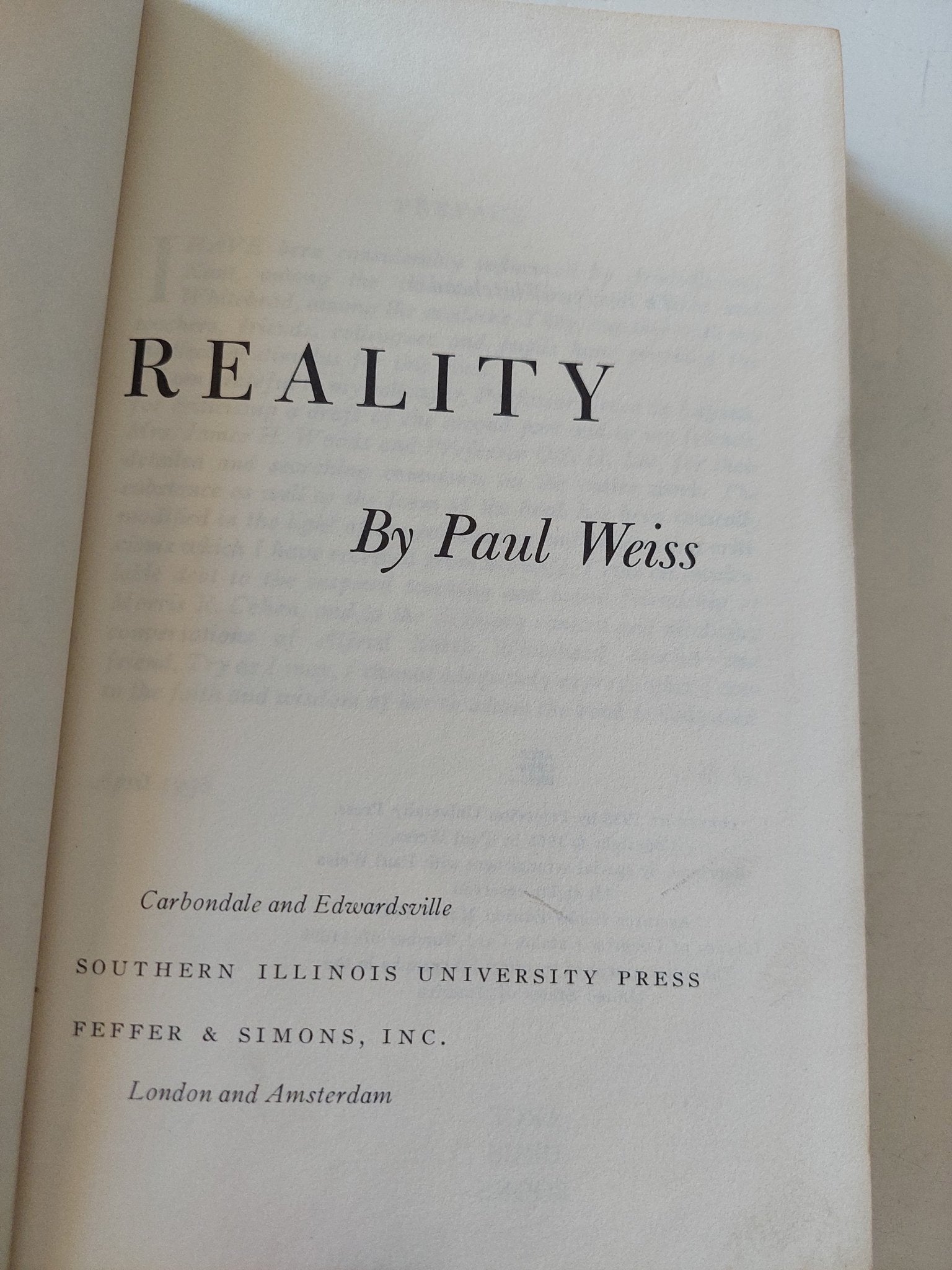 Reality / Paul Weiss - هارد كفر - متجر كتب مصر - متجر كتب مصر